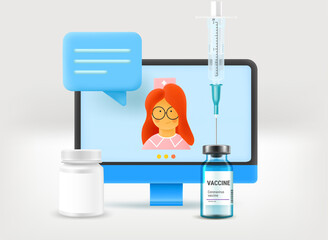 Aufkleber - Internet consultation with the doctor. 3d vector illustration