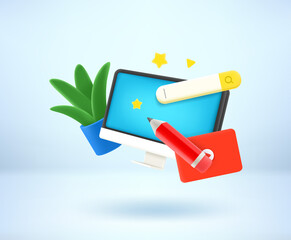 Poster - Accessories of digital artist. 3d vector illustration