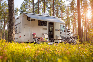 family vacation travel rv, holiday trip in motorhome