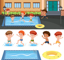 Canvas Print - Children swimming in the pool concept