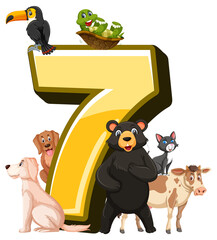 Poster - Different seven animals attached to number seven