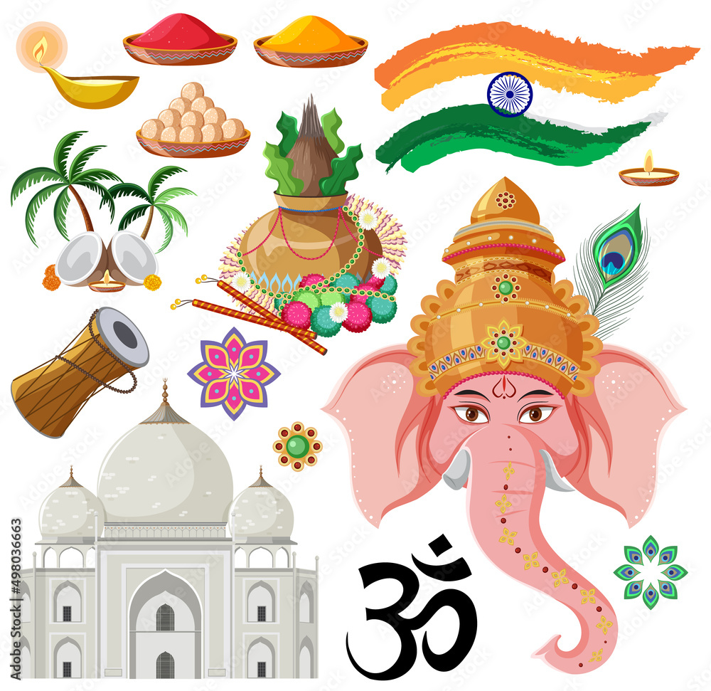 India Element Set of Indian culture objects and symbols Stock Vector | Adobe Stock