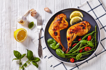 Poster - juicy roast chicken legs with green beans salad