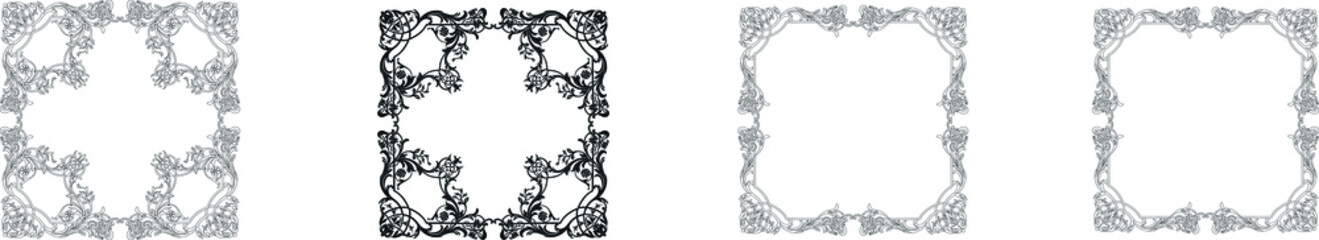 Set of vintage border frame engraving with retro ornament pattern in antique baroque style decorative design. Vector