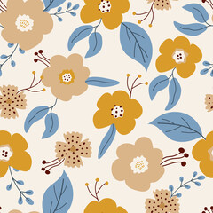  Seamless floral pattern. Vector summer, spring background. Design for fabric, cover, paper, stationery, interior decor.