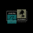 © jenny - Vector illustration on the theme of surfing and surf in California, Malibu Beach. Vintage design. Grunge background. Sport typography, t-shirt graphics, print, poster, banner, flyer, postcard