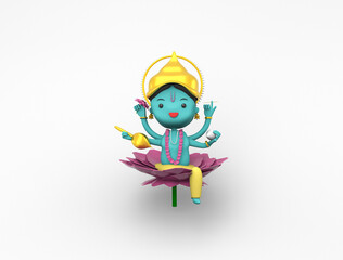 Wall Mural - Cute God Vishnu Hindu god 3d illustration 3d render illustration Image