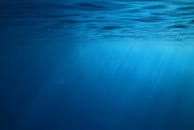 Ocean Underwater Rays Of Light Background, Under Blue Water Sunlight