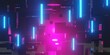3d rendering illustration of gaming background abstract, cyberpunk style of gamer wallpaper, neon glow light of scifi metaverse, cube box in the room