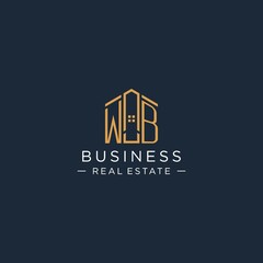 Poster - Initial letter WB logo with abstract house shape, luxury and modern real estate logo design