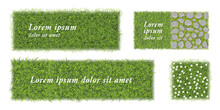 Green Grass Realistic. Top View. Spring Time Lawn Ground Cover Horizontal Banners Set.