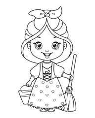 Wall Mural - Maid coloring page. Black and white cartoon illustration