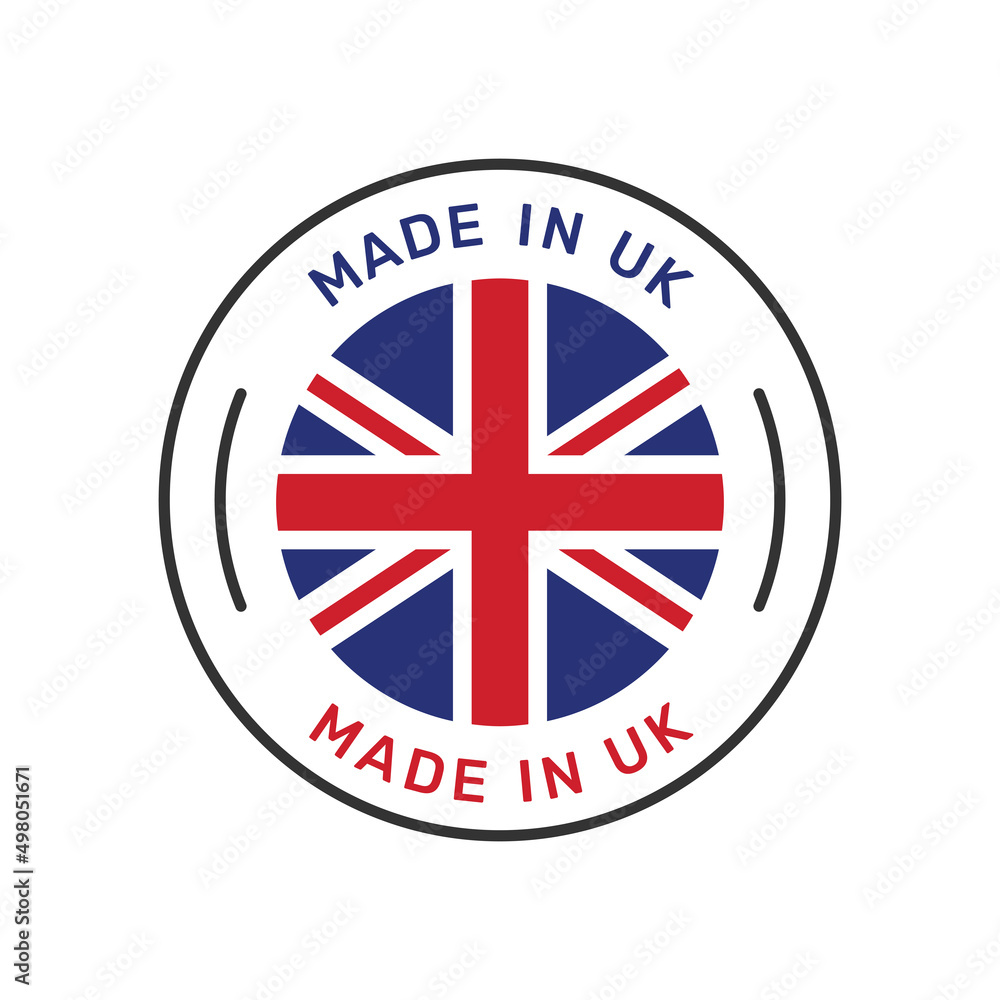 Rh Made In England Sticker Made in UK colorful vector badge. Label sticker with British flag ...