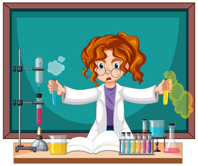 Wall Mural - a chemist experiment with blackboard