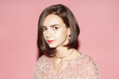 © Sergey Chumakov - close up portrait of young fashionable woman with Bob hairstyle isolated on pink background