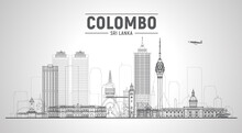 Colombo (Sri Lanka) Line Skyline With Panorama In Sky Background. Vector Illustration. Business Travel And Tourism Concept With Modern Buildings. Image For Presentation, Banner, Placard And Web Site.