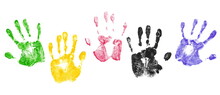 Set Colorful Hand Print, Paint Isolated On White  