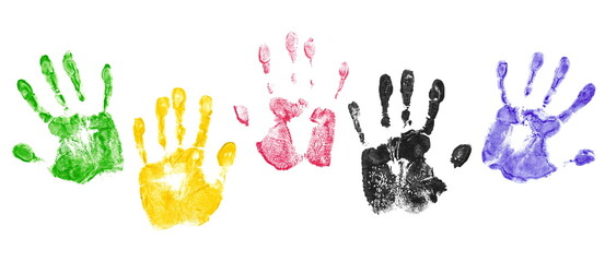 Set colorful hand print, paint isolated on white  