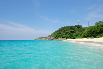 Sticker - Beautiful scene of seascape at Andaman sea in thailand with the colourful sky , A famous new landmark of Thailand , Sunny day, the natural landscape of gorgeous tropical beaches and the sea