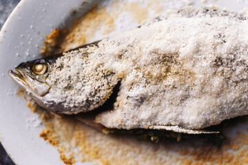 Canvas Print - sicilian italian salt baked seabass fsh