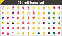 72 Fruit Flat Icons, Vector Illustration