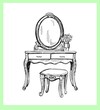 Hand drawn sketch style vintage dressing table isolated on white background. Vector illustration.