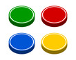 Colorful Green Red Blue Yellow Push Button Badge Icon Set in 3D Style Perspective View. Vector Image.