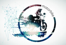 Man Riding Motobike, Extreme Sport Racing, Vector Illustration