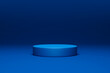 © Lemonsoup14 - Blue podium stage 3d background of empty space show scene modern studio backdrop presentation display or blank pedestal geometric product stand and dark platform template room on showcase wallpaper.