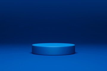 Leinwandbilder - Blue podium stage 3d background of empty space show scene modern studio backdrop presentation display or blank pedestal geometric product stand and dark platform template room on showcase wallpaper.