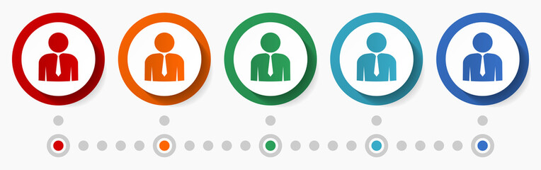 Poster - Businessman concept vector icon set, infographic template, flat design colorful web buttons in 5 color options