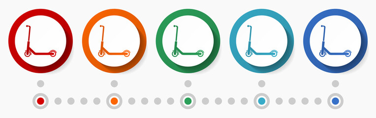 Fototapete - Scooter, sport concept vector icon set, infographic template, flat design colorful web buttons in 5 color options