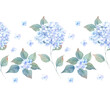 Watercolor seamless border witn hortensia, hydrangea. Hand drawn illustration. Floral background