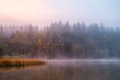 © tutye - Autumn landscape in the mountains with trees reflecting in the water at St. Ana's lake, Romania