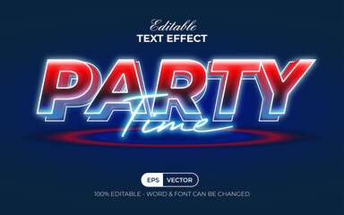 Wall Mural - Party time text effect neon light style. Editable text effect.