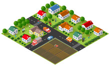 Country Village District Isometric Illustration Of A Rural Area