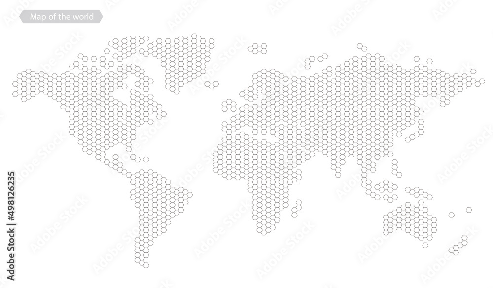 World map of hexagon dots, led uppercase English alphabet, vector ...