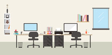 Working Place, Computer And Other Things On The Desk, Vector Illustration
