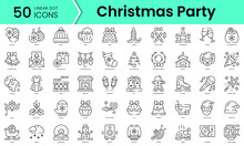 Set Of Christmas Party Icons. Line Art Style Icons Bundle. Vector Illustration
