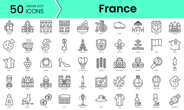 Set of france icons. Line art style icons bundle. vector illustration
