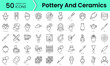 Set of pottery and ceramics icons. Line art style icons bundle. vector illustration
