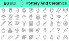 Set Of Pottery And Ceramics Icons. Line Art Style Icons Bundle. Vector Illustration