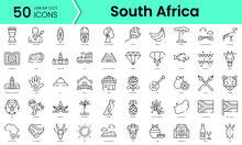 Set Of South Africa Icons. Line Art Style Icons Bundle. Vector Illustration