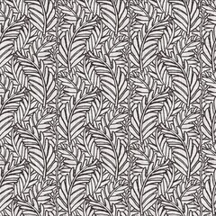 French grey botanical leaf linen seamless pattern with 2 tone country cottage style motif. Simple vintage rustic fabric textile effect. Primitive modern shabby chic kitchen cloth design.