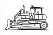 A hand drawn line of bulldozer for paving the road, commercial vehicle. Heavy backhoe construction machines equipment concept. Earth mover, bulldozer. Crawler bulldozer line icon. Vector eps 10