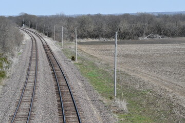 Wall Mural - Train Tracks by a Rural Farm Field