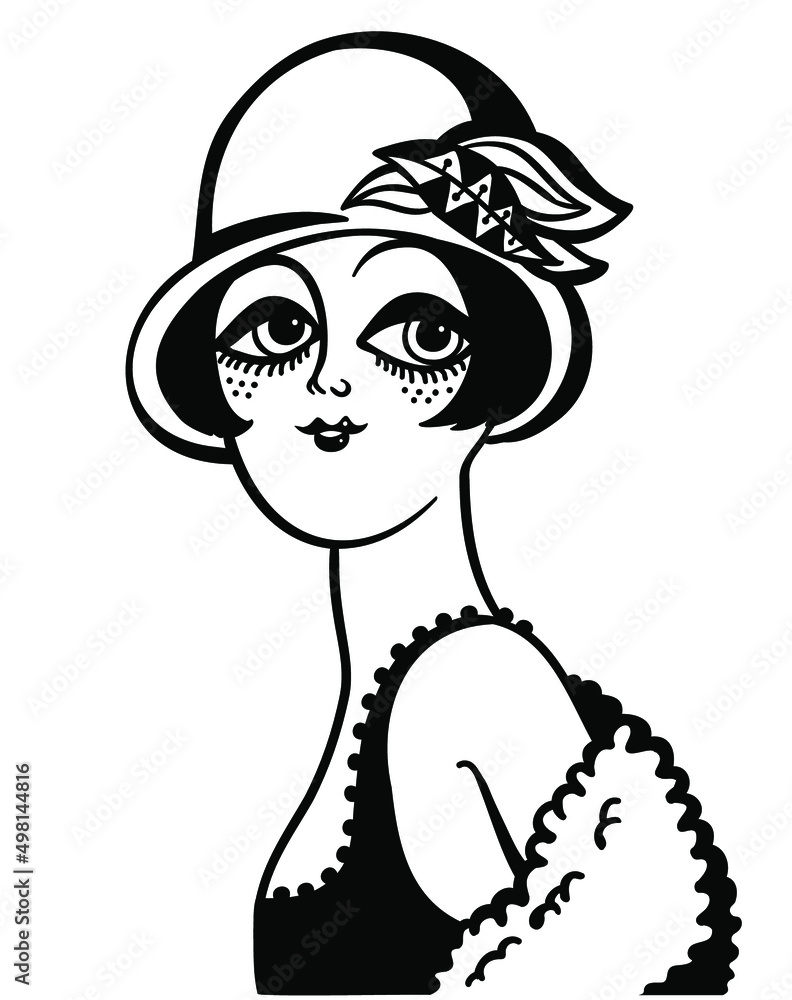 Vintage woman portrait in 1920s style fashion with cloche hat and dress ...