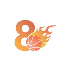 Wall Mural - Number 8 with basketball ball on fire illustration