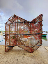 Old Fishing Cage On The Island Martinique. Tropical Culture. Fishing Net.