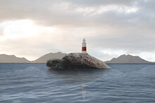 A Lighthouse On A Floating Sea Turtle